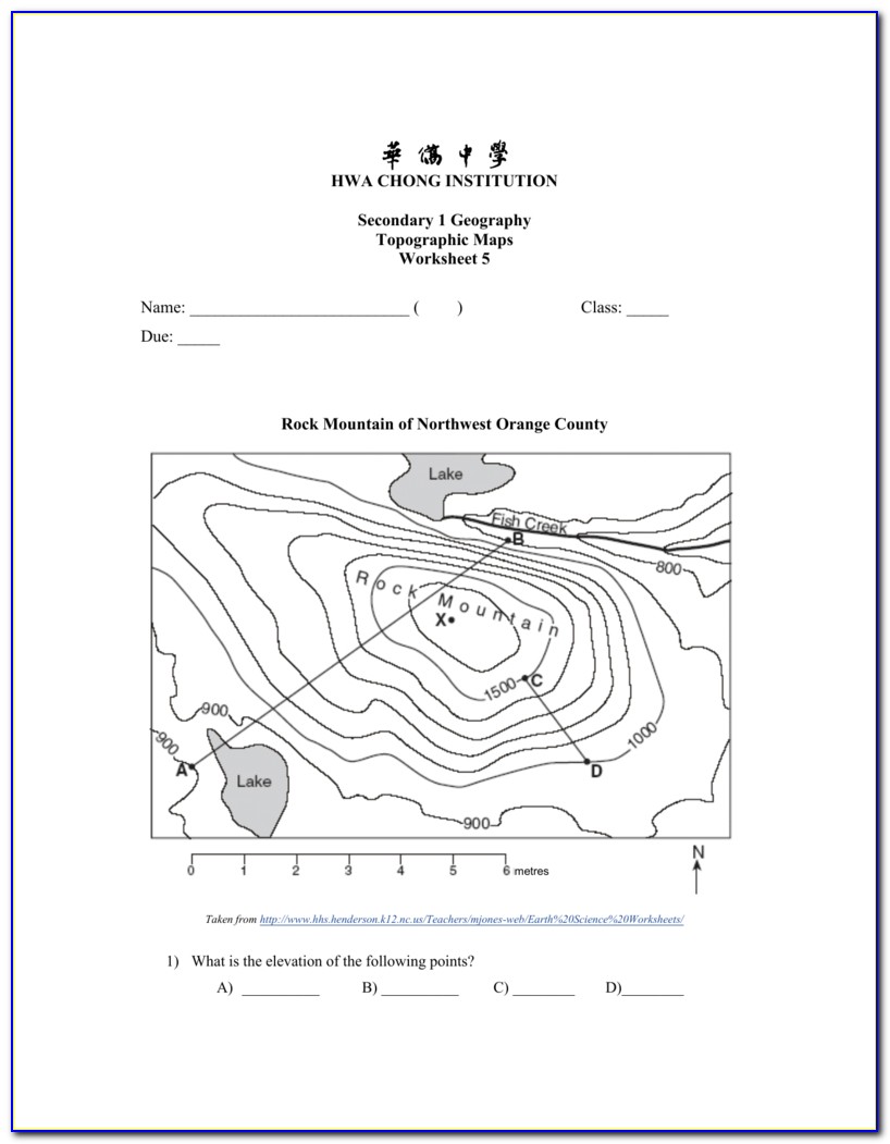 Topographic Map Reading Worksheet Quizlet