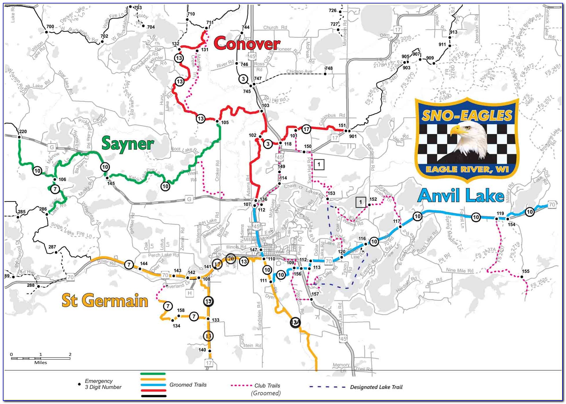 Vilas County Snowmobile Trail Map
