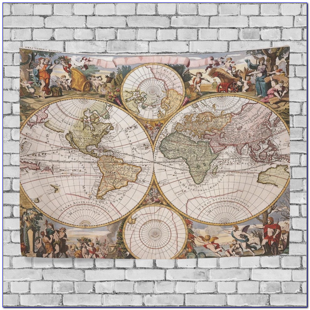Wall Map Tapestry Pink