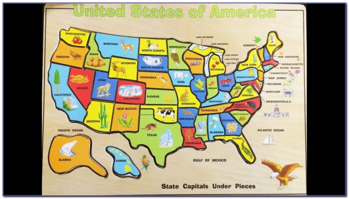 Wooden Usa Map Puzzle With States And Capitals
