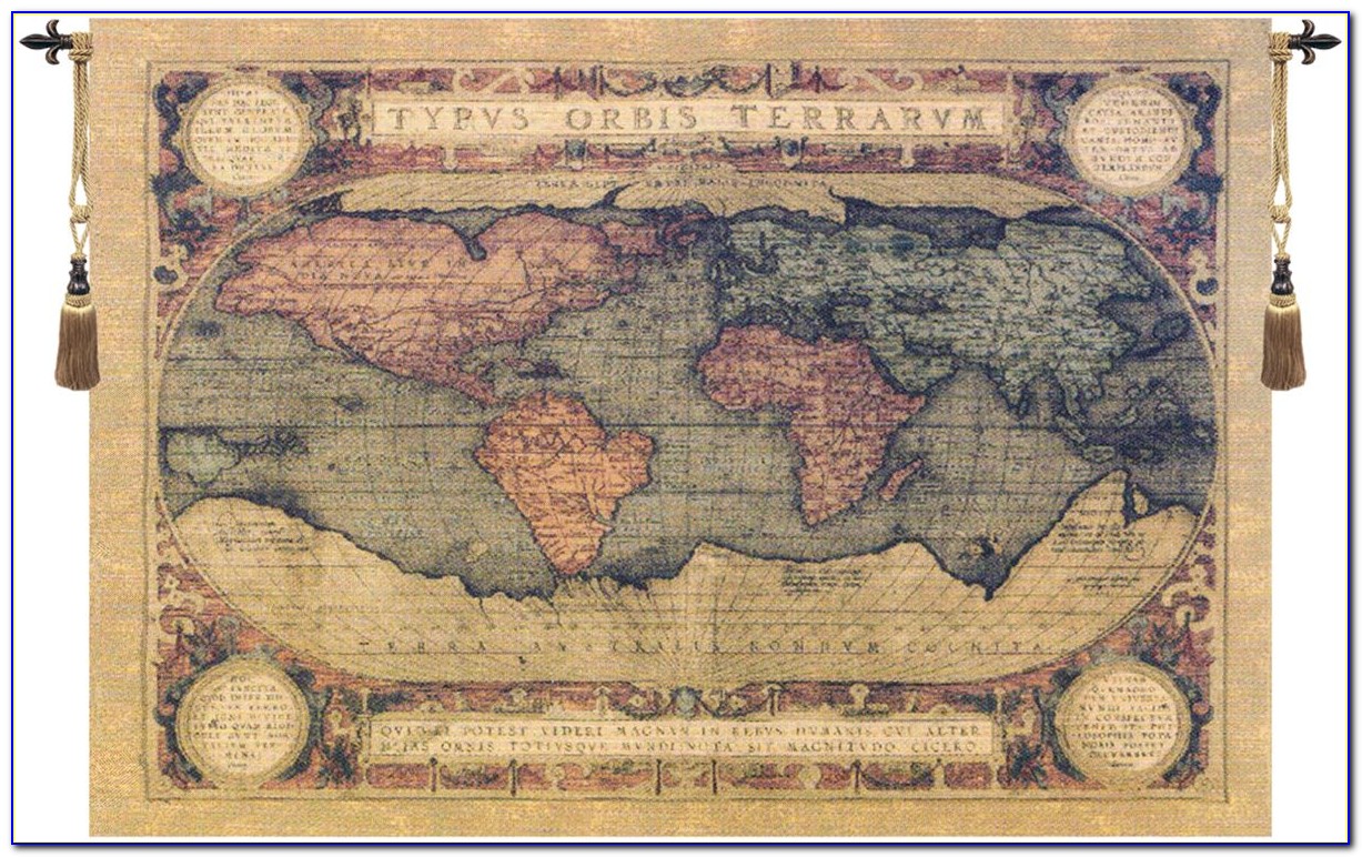 World Map Canvas Wall Tapestry
