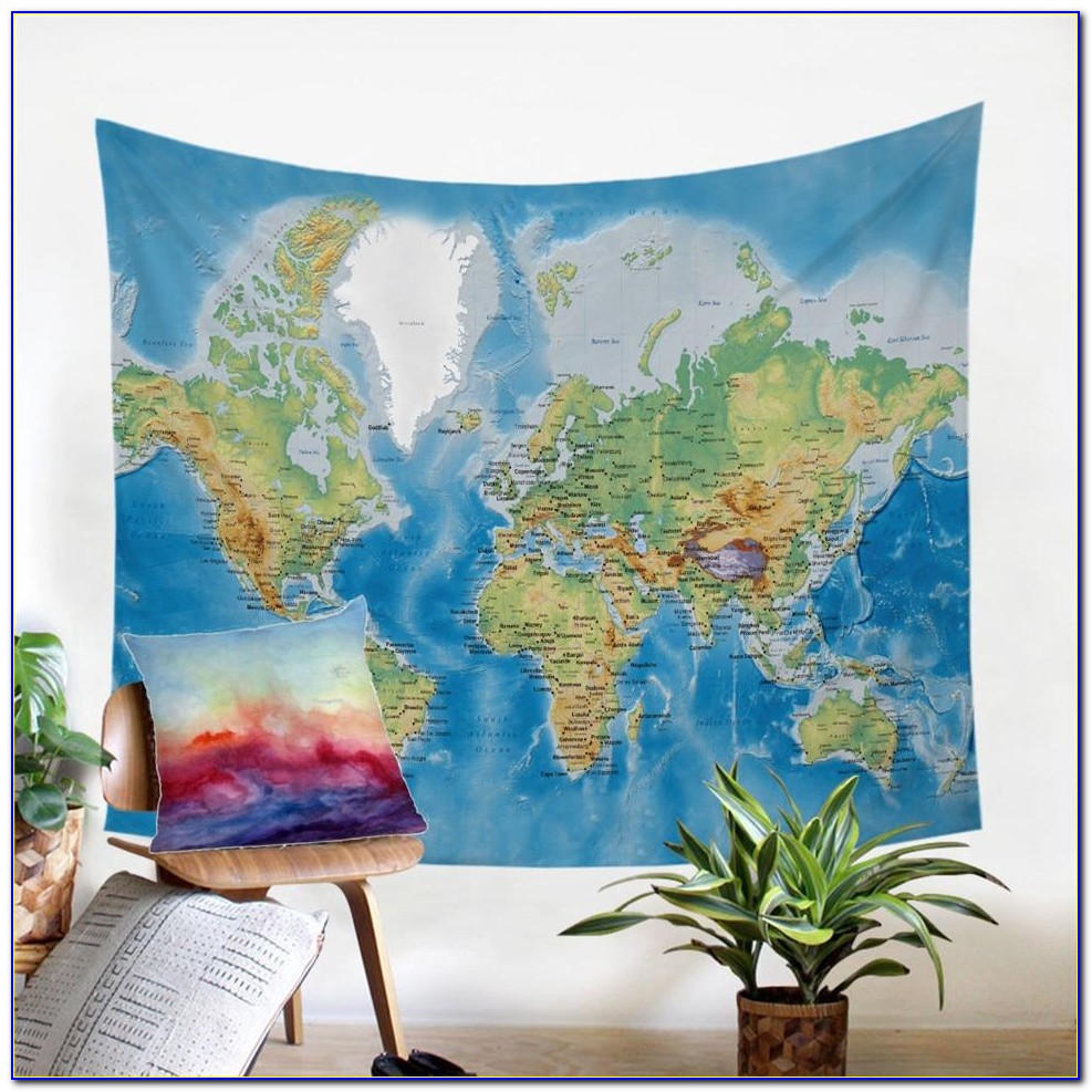 World Map Tapestry Canvas Wall Decor